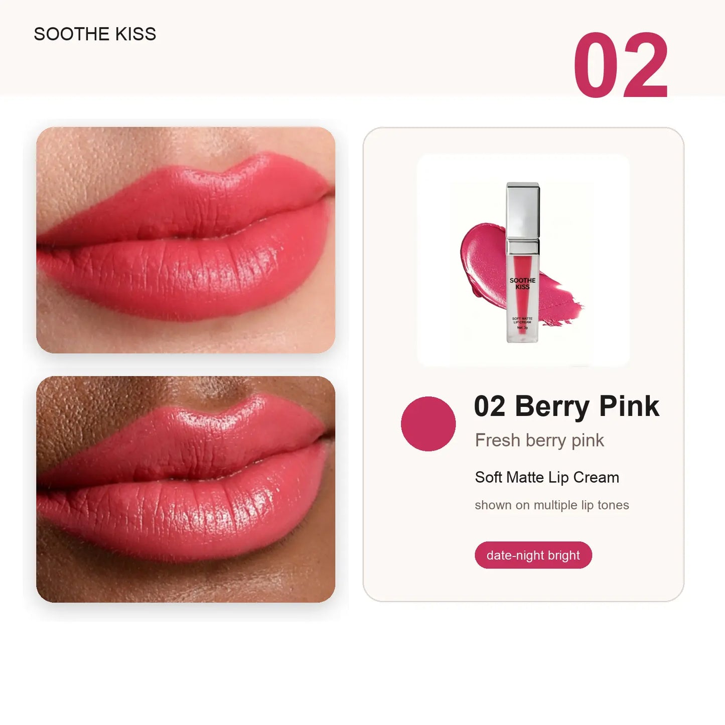 Soothe Kiss Soft Matte Lip Cream - 2-In-1 Long-Lasting Velvet Liquid Cosmetic, Lightweight Smooth Lip & Cheek Blush with Cheek Highlighter, for Adults & All Skin Types (Summer Vibes)