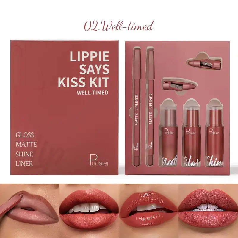 Lipstick and Lip Liner Set Waterproof Creamy Texture Matte Shine Gloss Lipstick Set