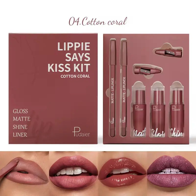 Lipstick and Lip Liner Set Waterproof Creamy Texture Matte Shine Gloss Lipstick Set
