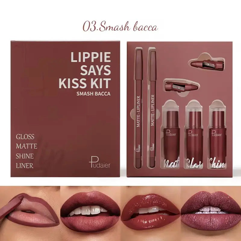 Lipstick and Lip Liner Set Waterproof Creamy Texture Matte Shine Gloss Lipstick Set